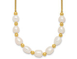 Yellow Sterling Silver 7.7mm White Freshwater Cultured Pearl Necklace (16 Inches)