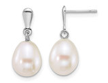 10K White Gold Freshwater Cultured White Pearl 8-9mm Post Dangle Earrings