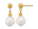 10K Yellow Gold Freshwater Cultured Pearl (7-8mm) Dangle Earrings