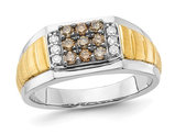 Mens 1/2 carat (ctw) Brown and White Diamond Ring in 10K White Gold (SIZE 10)