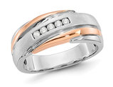 Men's 10K White and Rose Brushed Gold Diamond Band Ring 1/8 Carat (ctw)