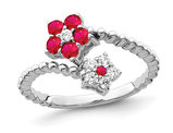 1/3 Carat (ctw) Ruby and Diamond Flower Ring in 14K White Gold