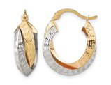 14K Yellow and White Gold Diamond-Cut Hoop Earrings