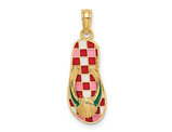 14K Yellow Gold Flip-Flop Sandal Charm Pendant with Checkered Enamel (NO CHAIN)
