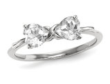 1.10 Carat (ctw) White Topaz Twin Heart Ring in 14K White Gold