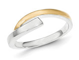 Sterling Silver Polished and Satin Ring Band with Gold Accent 
