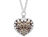 Sterling Silver Enamel and Brown Glitter Heart Necklace with Chain
