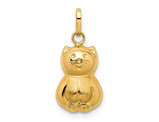 14K Yellow Gold Satin Cat Charm Pendant (No Chain)