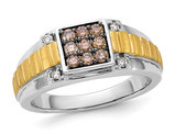 Mens 1/2 carat (ctw) Brown and White Diamond Ring in 10K White Gold (SIZE 10)