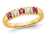 1/10 Carat (ctw) Ruby Ring in 14K Yellow Gold with Diamonds