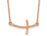 14K Rose Gold Sideways Cross Pendant Necklace with Chain
