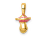 14K Yellow Gold Polished Pink Enamel Pacifier Charm Pendant (NO CHAIN