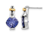 5.88 Carat (ctw) Lab Created Blue Garnet Dangle Earrings in Sterling Silver with 14K Gold Accents