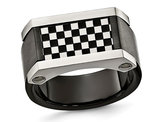Men's Brushed and Polished Black Stainless Steel Checker Board Signet Ring