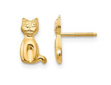 Small 14K Yellow Gold Cat Charm Post Earrings