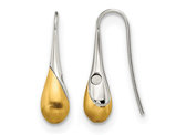 Stainless Steel Brushed and Polished Yellow Plated Drop Earrings