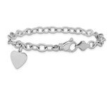 14K White Gold Solid Heart Charm Link Bracelet (8.5 inches) 