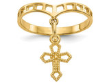 14K Yellow Gold Polished Dangle Cross Charm Ring