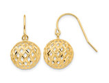 14K Yellow Gold Diamond Cut Open Ball Dangle Earrings