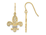 14K Yellow Gold Fleur de Lis Dangle Charm Earrings