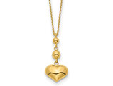 14K Yellow Gold Heart with Bead Pendant Necklace with Chain