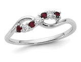 1/8 Carat (ctw) Lab-Created Ruby Ring in 10K White Gold with Accent Diamonds