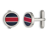 Stainless Steel Polished Cuff Links with Black Carbon Fiber and Red FiberGlass Inlay