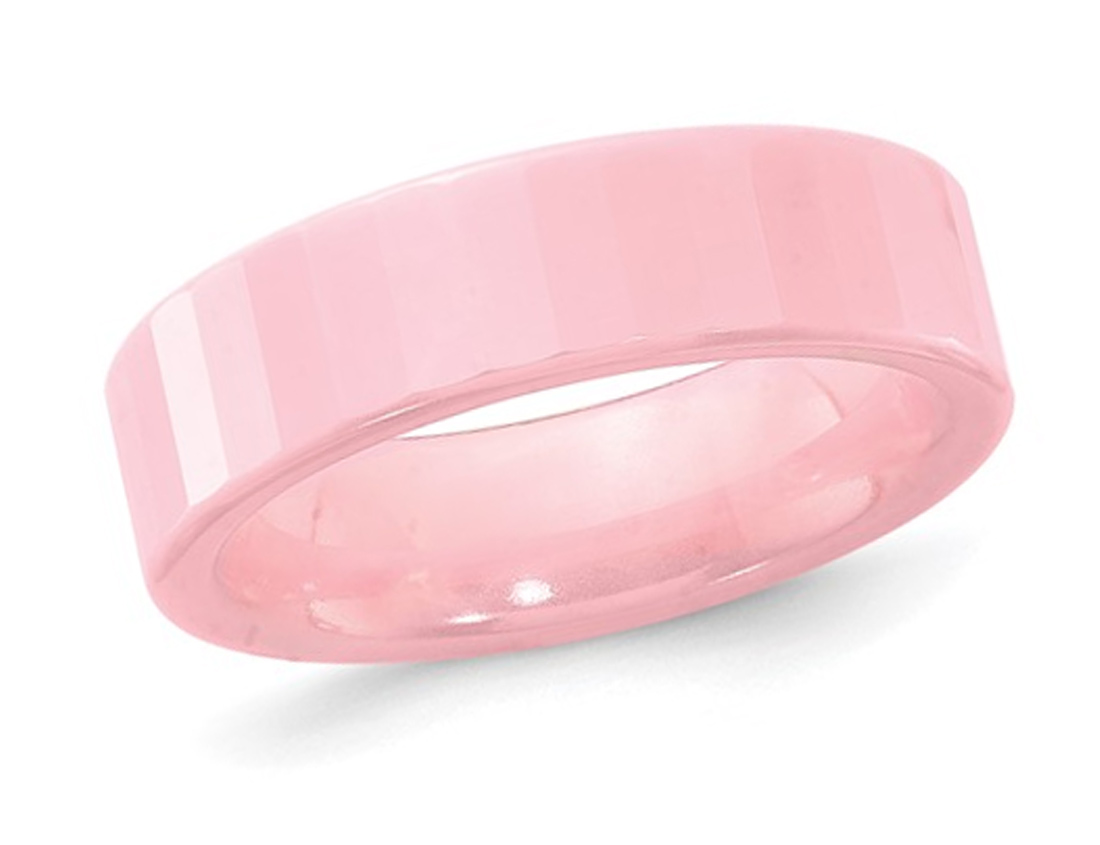 Pink Ceramic Polished Flat Band Ring 6mm
