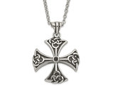 Men's Stainless Steel Antiqued Cross Pendant Necklace with Chain