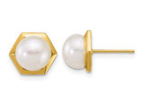 14K Yellow Gold Freshwater Cultured 7-8mm Hexagon Pearl Post Earrings