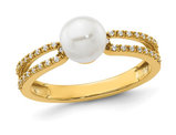 14K Yellow Gold Freshwater Cultured Pearl Ring with Accent Diamonds