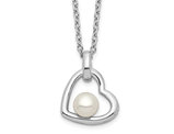 Sterling Silver Cultured Freshwater Pearl Heart Pendant Necklace with Chain