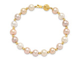 8-9mm Pink, Purple and White Freshwater Cultured Pearl Bracelet with 14K Yellow Gold