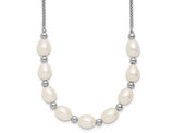 Sterling Silver 7-8mm Freshwater Cultured Beaded Pearl Necklace (16 Inches)