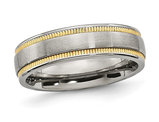 Men's Brushed Center Stainless Steel Wedding Band Ring with Yellow Plating