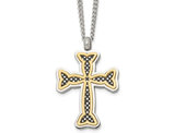 Men's Black and Yellow Plated Stainless Steel Cross Pendant Necklace with Chain (24 Inches)