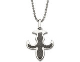 Mens Stainless Steel Black Carbon Fleur de Lis Pendant Necklace with Chain