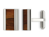 Men's Wood Inlay Rectangle Cuff Links in Stainless Steel