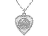 Sterling Silver Happy Anniversary Heart Charm Pendant Necklace with Chain