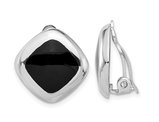 Sterling Silver Square Black Onyx Button Earrings with Omega Clip