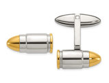 Men's Stainless Steel Yellow Plated Bullet Shaped Cuff Links