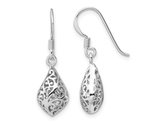 Sterling Silver Pufed Teardrop Filigree Dangle Earrings