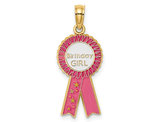 14K Yellow Gold - Birthday Girl -  Pink Ribbon Charm Pendant (NO CHAIN)