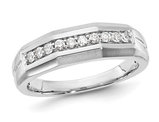 Mens 10K White Gold Satin Band Ring with 1/4 Carat (ctw) Diamonds