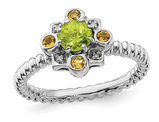 3/5 Carat (ctw) Peridot, Citrine and Accent Diamond Ring in Sterling Silver