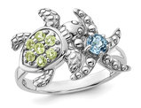 1/2 Carat (ctw) Peridot and Blue Topaz Turtle and Starfish Ring in Sterling Silver