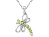 Peridot Dragonfly Pendant Necklace 1.00 Carat (ctw) in Sterling Silver with Chain
