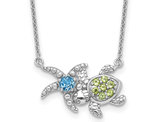 1/2 Carat (ctw) Perdiot and Blue Topaz Turtle Pendant Necklace in Sterling Silver with Chain