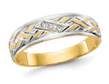 Men's 14K Yellow Gol Wedding Band Ring with accent diamonds
