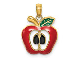 14K Yellow Gold Red Enamel Apple Charm Pendant (NO CHAIN)